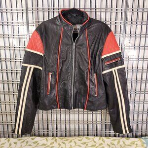 Unik Premium Womens Leather Orange Black Cream Motorcycle Jacket Size Large